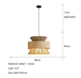 Ghizo - Vintage Wabi Sabi Handmade Hemp Rope  Led Rattan Pendant Light