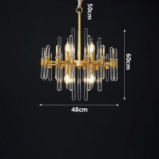 Swan - Glass Crystal Tubes Round Gold Ceiling Chandelier