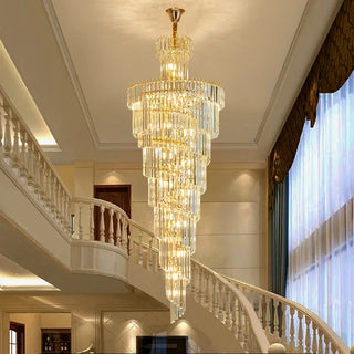 Aureus Spiral - Elegant Foyer Chandelier – Long Gold Crystal Pendant Light for High Ceilings