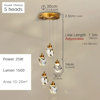 Lezhe - Crystal Pendant Glass Shade Hanging Gold Ceiling Light