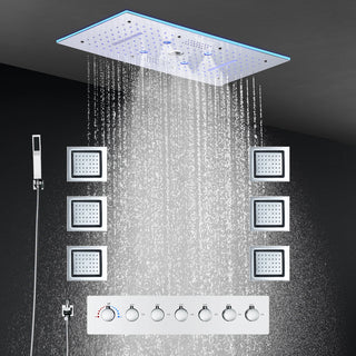 Kaska - Thermostatic Complete Shower System Set with Rough-in-Valve Large flow LED