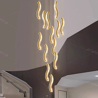 Lucas - Crystal Gold Wave Strip Hanging Chandelier