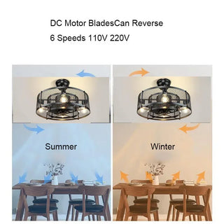 Buston - Industrial Cage Ceiling Fan Light with Remote Control