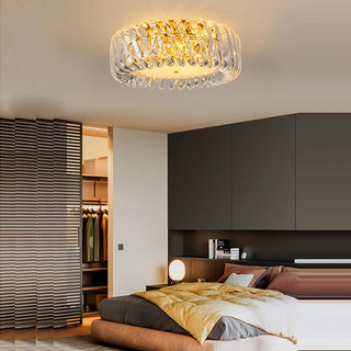 Oreal - Modern LED Round Patterned Glass Oval Hanging Chandelier