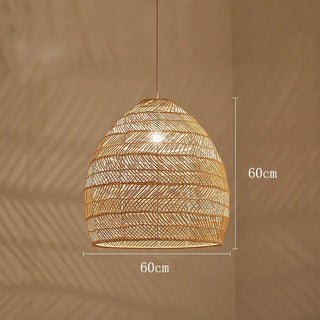 Doha - Natural Bamboo Striped Layered Hanging Pendant Ceiling Light