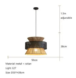 Ghizo - Vintage Wabi Sabi Handmade Hemp Rope  Led Rattan Pendant Light