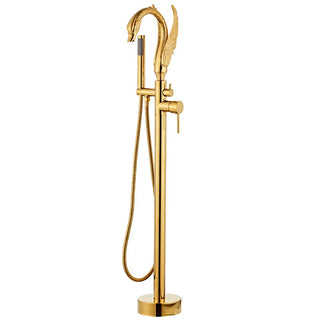 Corella - Freestanding Floor Gold Swan Bathtub Tap with Handheld Shower