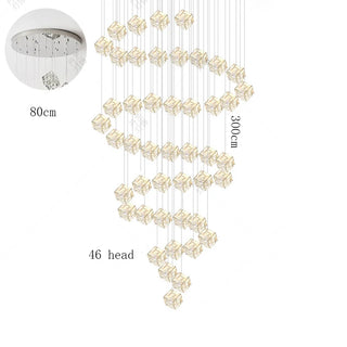 Celeste - Modern Statement Multi Head Chrome Square Crystal Spiral Chandelier