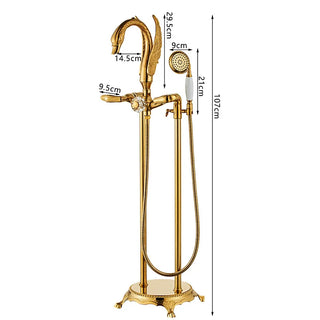Corella - Freestanding Floor Gold Swan Bathtub Tap with Handheld Shower