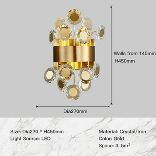 Louie - Modern Sconce Brushed Gold Crystal Wall Light Fixture