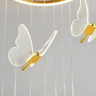 Cemre - Gold LED Butterfly Hanging Round Gold Base Dimmable Chandelier