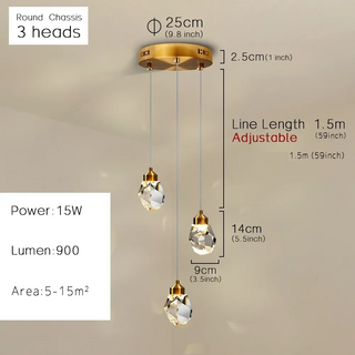 Lezhe - Crystal Pendant Glass Shade Hanging Gold Ceiling Light