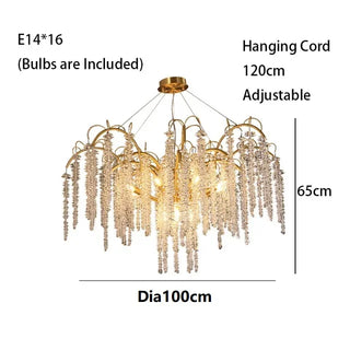 Elysia - Gold Hanging Rectangle Crystal Tassel Ceiling Chandelier