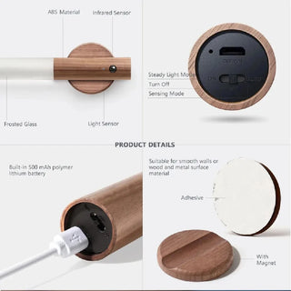Denise - Detachable Sensor On/Off Reachable Wood Wall Light