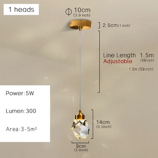 Lezhe - Crystal Pendant Glass Shade Hanging Gold Ceiling Light