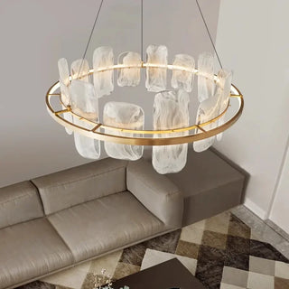 Sago - Hanging Stone Style Coloured Glass Gold Round Chandelier