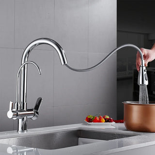 Cirillo - Solid Brass Pull Out Crane Deck Mounted Single Lever Kitchen Tap