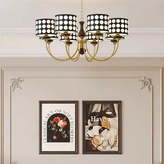 Derya - Abstract Polka Dot Black Gold Hanging Ceiling Light Chandelier