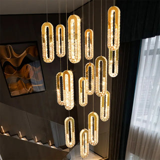 Celene - Crystal Glass Multi Head Gold Oval Ring Hanging Ceiling Light Chandelier