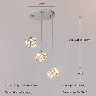 Celeste - Modern Statement Multi Head Chrome Square Crystal Spiral Chandelier