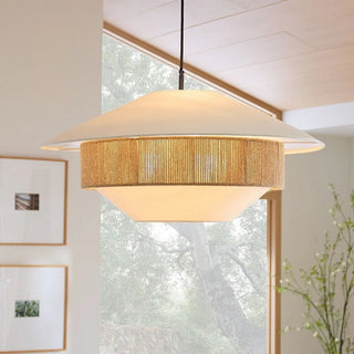 Wakiso - Vintage Hemp Rope Japanese Round Double Shade White Hand Woven Ceiling Light