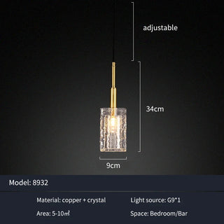 Carden - Luxury Crystal Single Head Long Line Gold Glass Hanging Pendant Ceiling Light