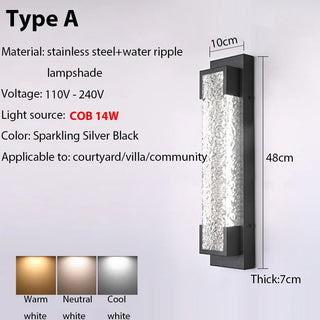 Cole - Modern Stainless Steel LED Patterned Glass Wall Light