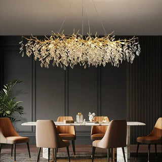 Aureaflora - Gold Tree Hanging Crystal Petal Ceiling Light Chandelier