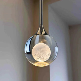 Slob - Modish LED Trapped Moon Pendant with Clear Rock Crystal Shade and Soft Light Temperature