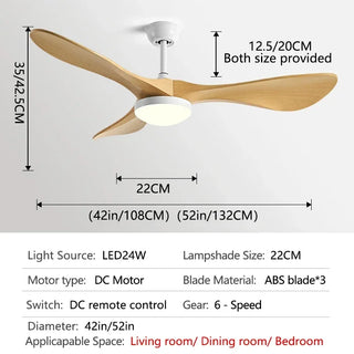 Phelix - 42/52/60Inch 3 Blade Wood Style Ceiling Fan with LED Light
