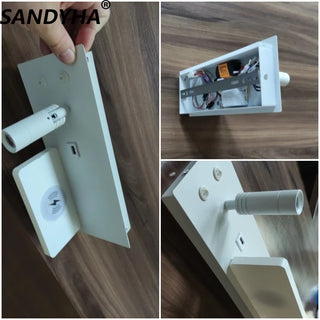 Dorene - Modern Dual Wall Reading Light with Wireless Phone Charger Charging