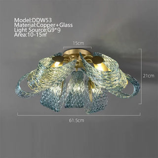 Camilla - Blue Patterned Glass Gold Body Crystal Hanging Chandelier