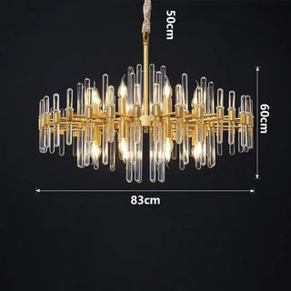 Swan - Glass Crystal Tubes Round Gold Ceiling Chandelier