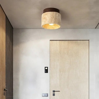 Emilio - Retro Black Stone Flush Mount Wood Ceiling Downlight