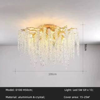Elysia - Gold Hanging Rectangle Crystal Tassel Ceiling Chandelier