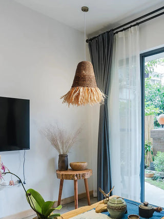 Anaelle - Bamboo and Raffia Round Wicker Ceiling Light