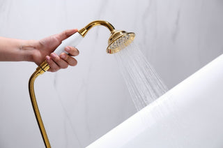 Corella - Freestanding Floor Gold Swan Bathtub Tap with Handheld Shower
