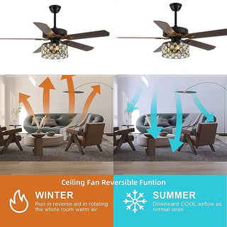 Vissarion - Wooden Blade Crystal Light Ceiling Fan