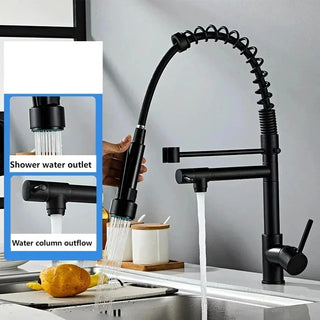 Kittie - Spring Pull Down Hot/Cold Water Mixer Crane Tap with Dual Spout