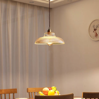 Freya - American Vintage Stripe Patterned Glass Round Pendant Ceiling Light
