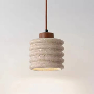 Ted - Stone LED Retro Round Wood Body Pendant Ceiling Light