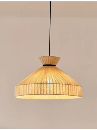 Lowell - Woven Rattan Round Fabric Shade Ceiling Light