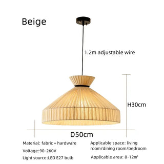 Lowell - Woven Rattan Round Fabric Shade Ceiling Light