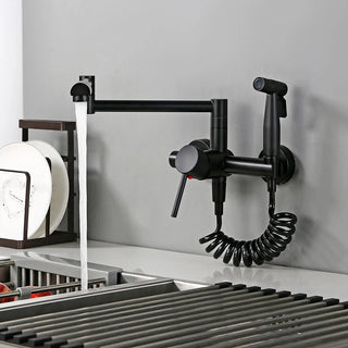 Tonda - Brass Wall Mounted Double-Jointed Sink Tap With Spray Gun