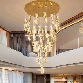 Lucas - Crystal Gold Wave Strip Hanging Chandelier