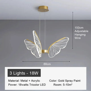 Damir - Gold LED Butterfly Wings Hanging Chandelier