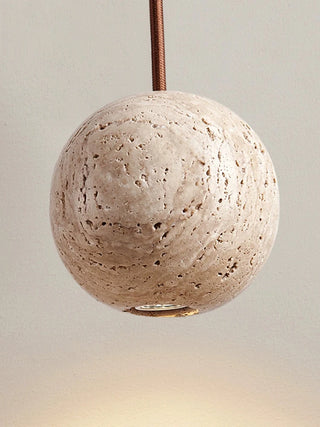 Cadiz - Modern Round Stone Shade Brown Cord Hanging LED Ceiling Light