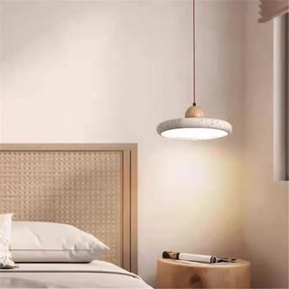 Palmas  - Modern Disc Shape Stone Hanging Brown Cord LED Ceiling Light