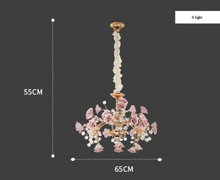 Luma - Luxury Ceramic Pink Flower Rose Crystal Hanging Ceiling Chandelier