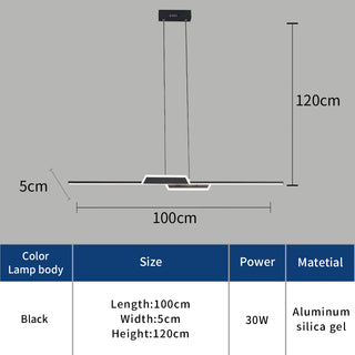 Hinata - Modern Long Bar LED Hanging Ceiling Light Black Chandelier